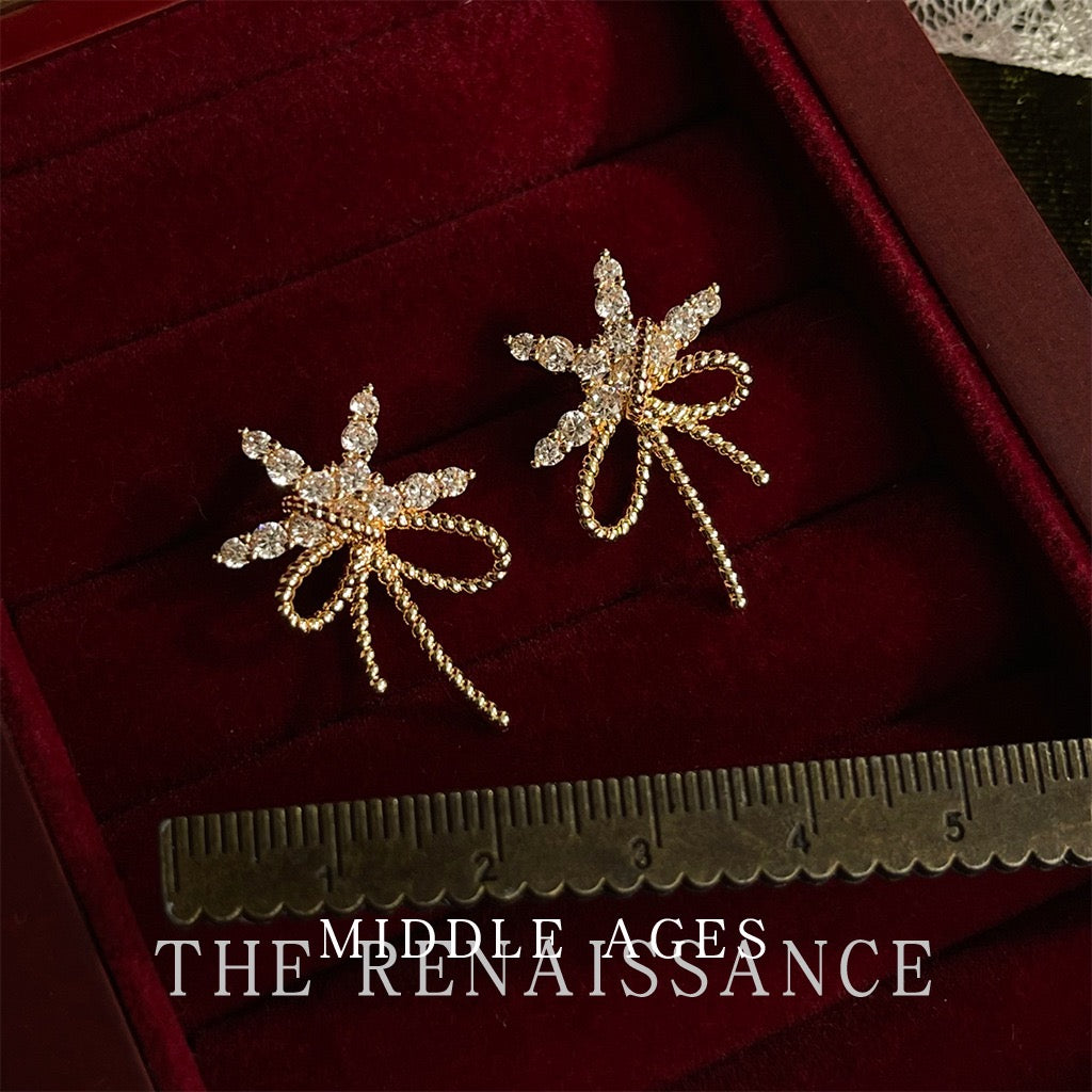 Christmas Edition Vintage Bowknot & Jingle Bell Drop Earrings | Festive Holiday Zircon Statement Jewelry