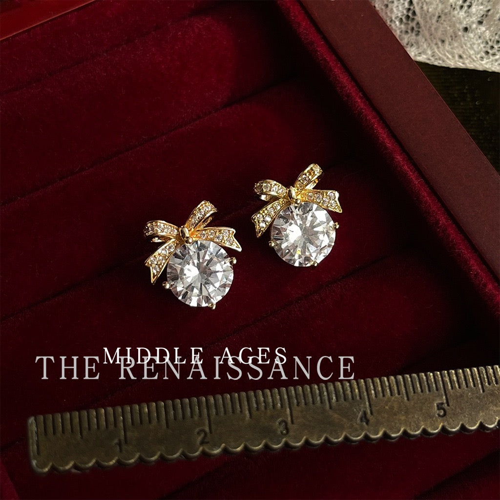 Christmas Edition Vintage Bowknot & Jingle Bell Drop Earrings | Festive Holiday Zircon Statement Jewelry
