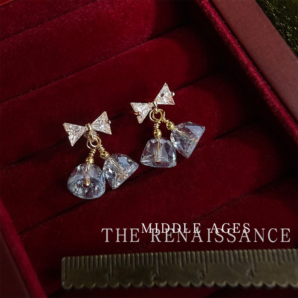 Christmas Edition Vintage Bowknot & Jingle Bell Drop Earrings | Festive Holiday Zircon Statement Jewelry