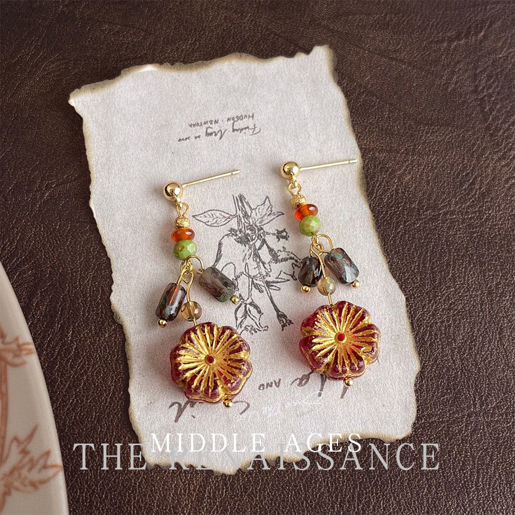 Vintage Czech Glass Floral Earring Collection | French Romantic Botanical Lampwork Studs & Drops