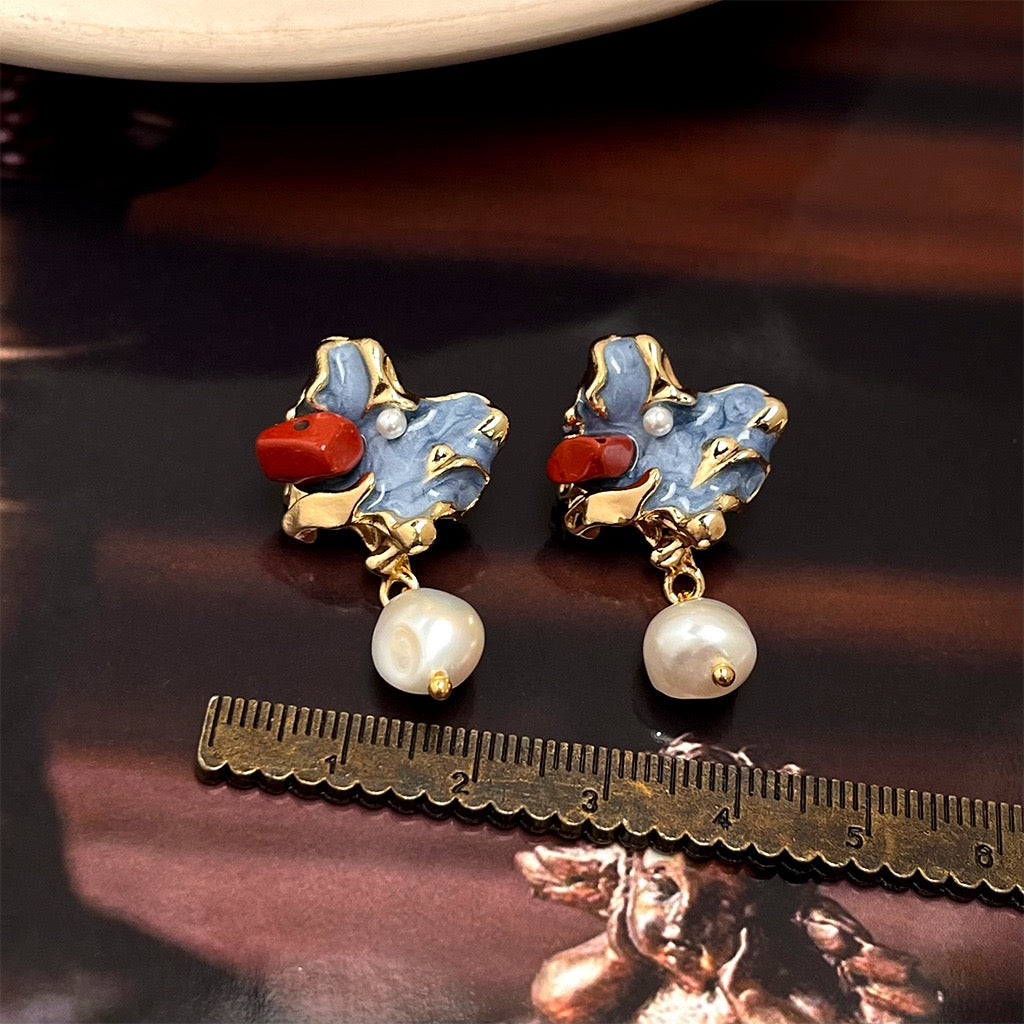 Vintage Sculptural Botanical Statement Earring Set | French Retro Chunky Floral 5-Piece Collection