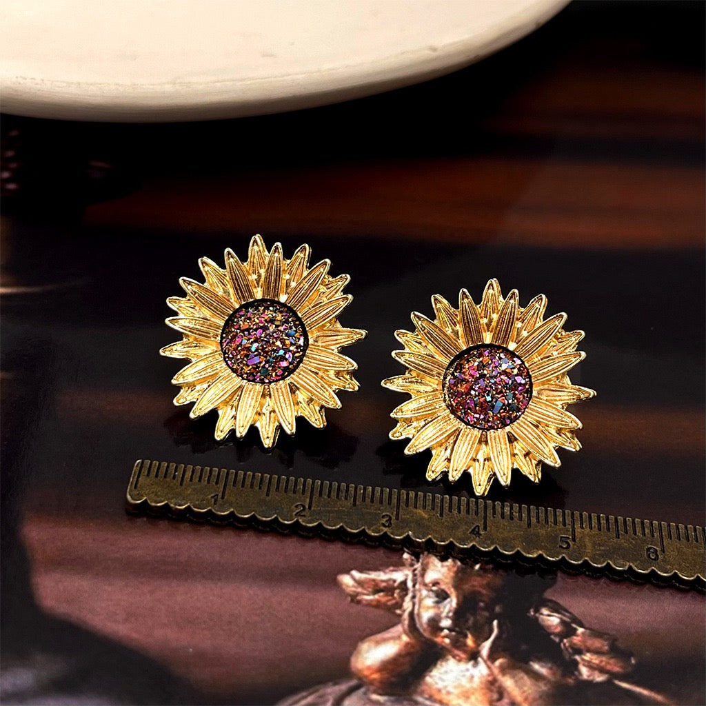 Vintage Sculptural Botanical Statement Earring Set | French Retro Chunky Floral 5-Piece Collection