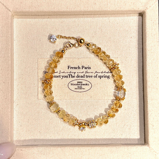 Warm Maillard Natural Citrine & S925 Gold Bracelet | Holiday & New Year Abundance Gift | Zircon Star Charm Gemstone Jewelry