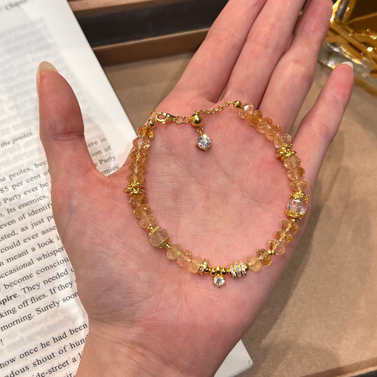 Warm Maillard Natural Citrine & S925 Gold Bracelet | Holiday & New Year Abundance Gift | Zircon Star Charm Gemstone Jewelry