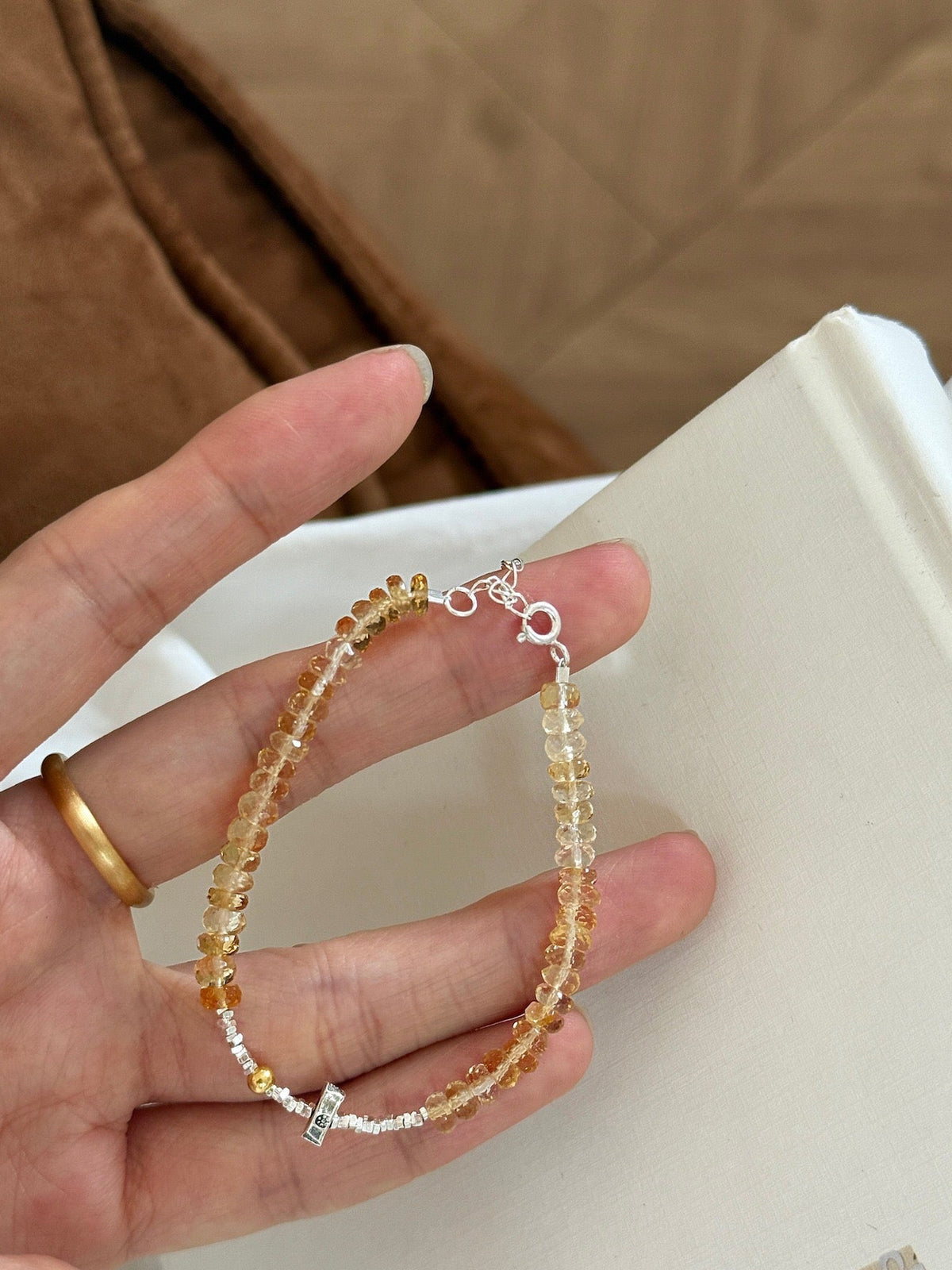 Natural Gradient Citrine & S925 Sterling Silver Bracelet | Holiday & New Year Abundance Gift | 'Golden Flow' Wealth Talisman