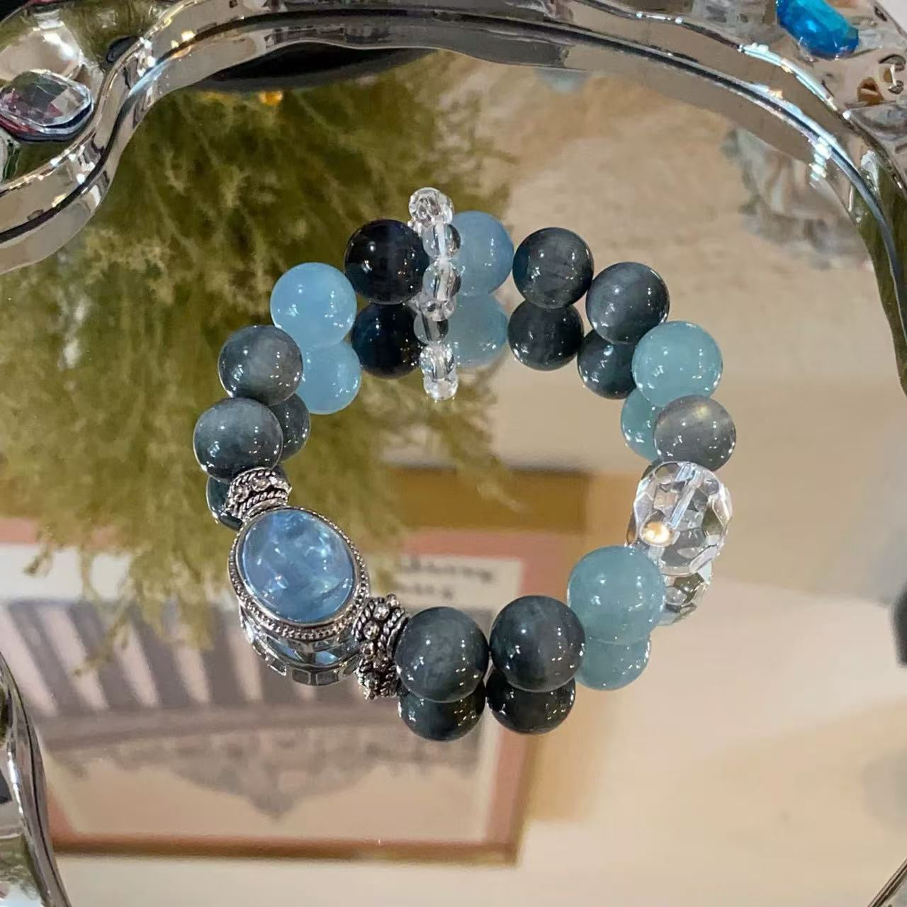 🌊 Aquamarine & Eagle Eye Stone Prosperity Bracelet | Wealth & Career Crystal