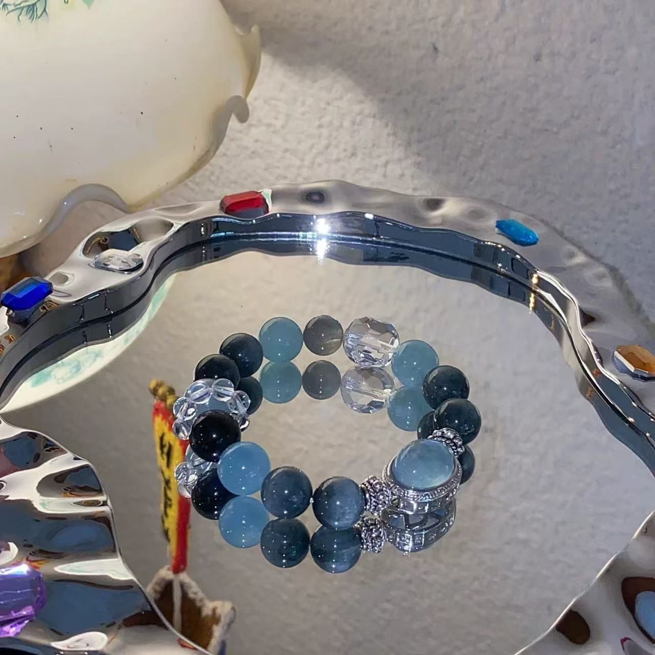 🌊 Aquamarine & Eagle Eye Stone Prosperity Bracelet | Wealth & Career Crystal