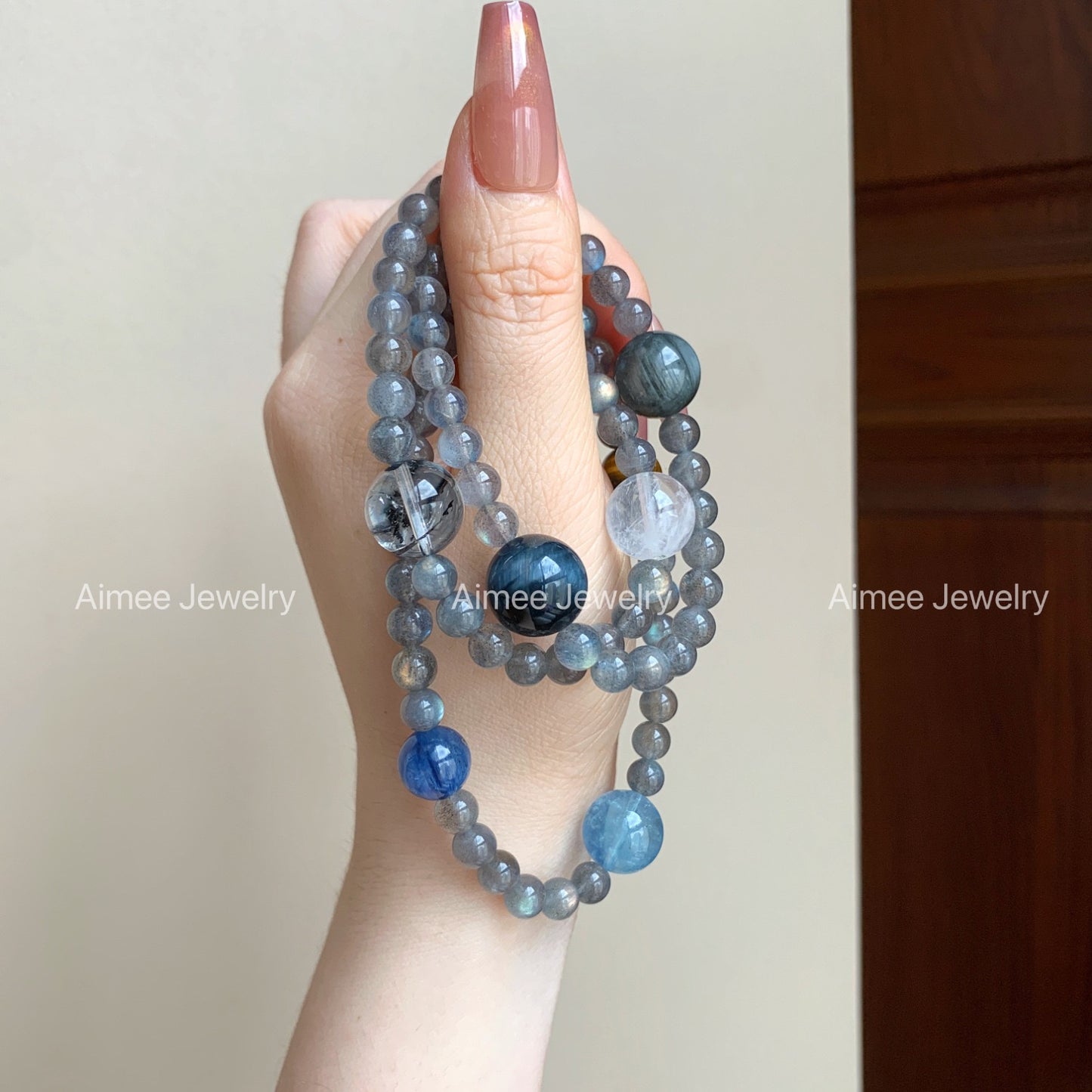 ✨ Gray Moonstone Multi-Crystal Bracelet & Necklace | 8 Healing Stones