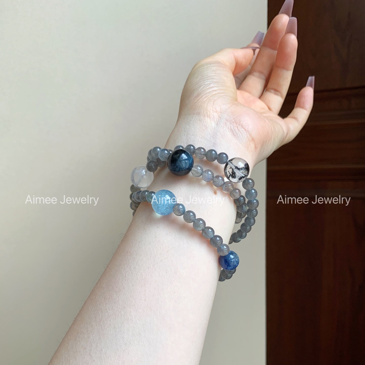 ✨ Gray Moonstone Multi-Crystal Bracelet & Necklace | 8 Healing Stones