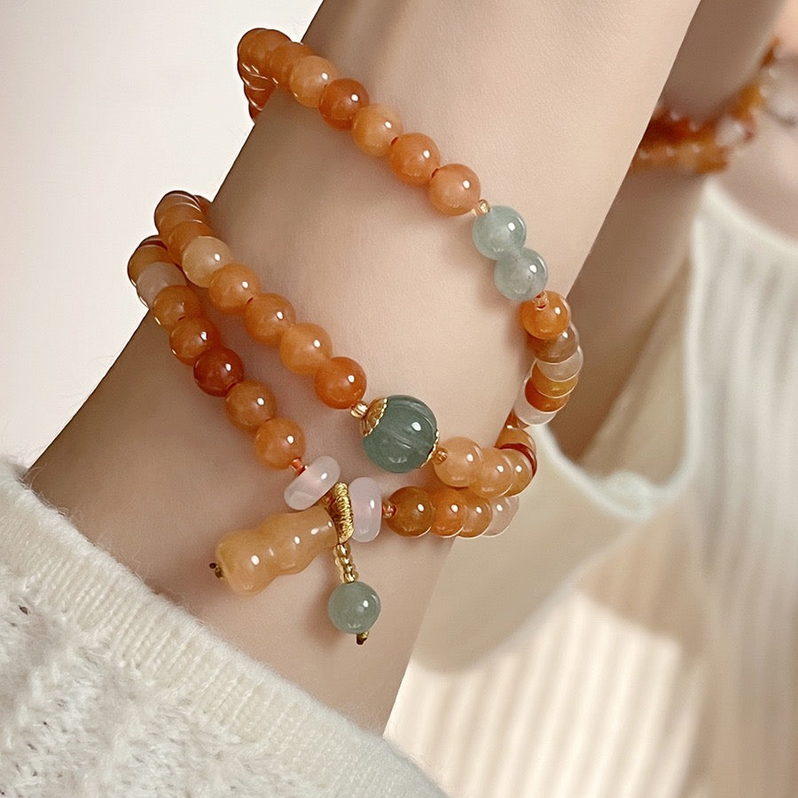 🌸 Layered Natural Stone Bracelet Set | Red Agate, Rose Quartz & Aquamarine Stack