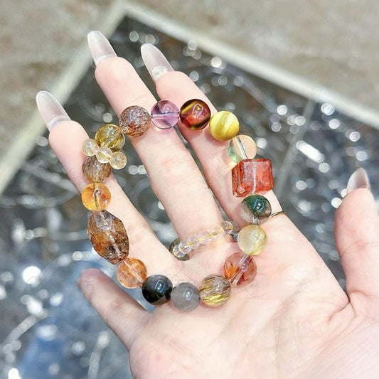Four-in-One Wealth Crystal Bracelet 💰✨ | Citrine, Gold Rutile & Red Resin Cube