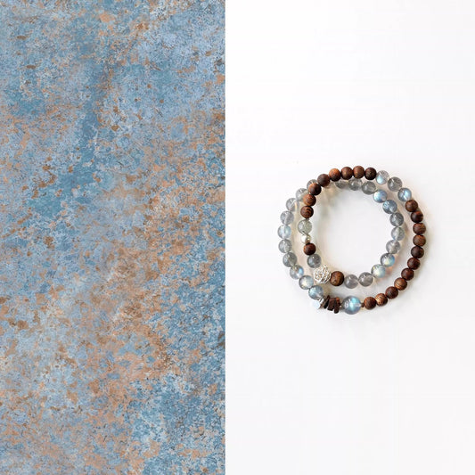 Gray Moonstone & Agarwood Bracelet Set 🌙✨